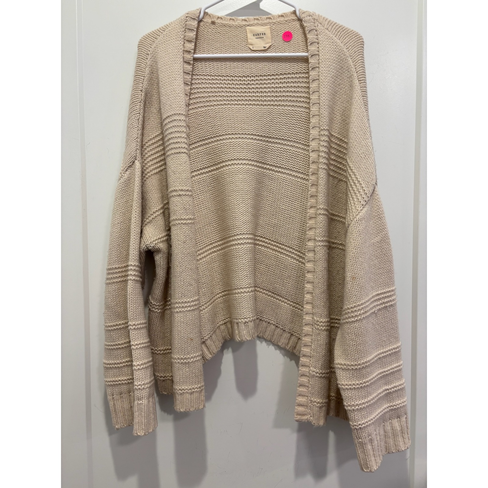 Harper Heritage Cream Beige Chunky Knit Open Front Cardigan Sweater Small